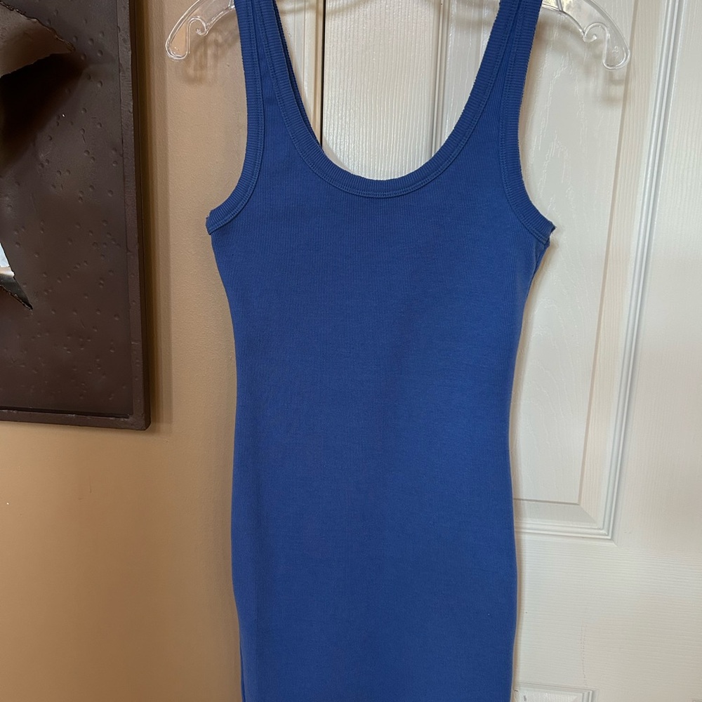 Blue Sleeveless Ribbed Dress